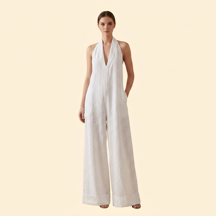 Women's Elegant Halter Neck Wide-Leg Jumpsuit