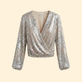 Women's Sparkling Sequin Wrap Blouse