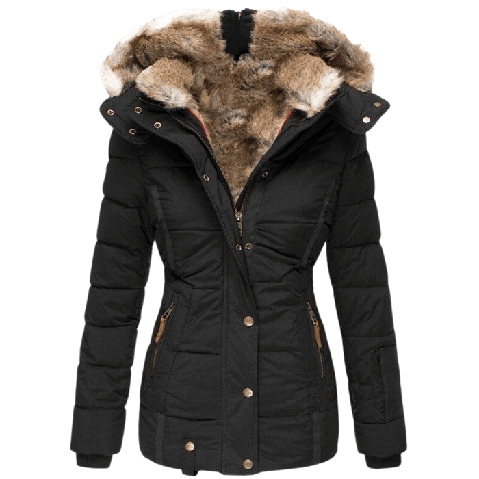 Women's Quilted Winter Jacket with Faux Fur Hood