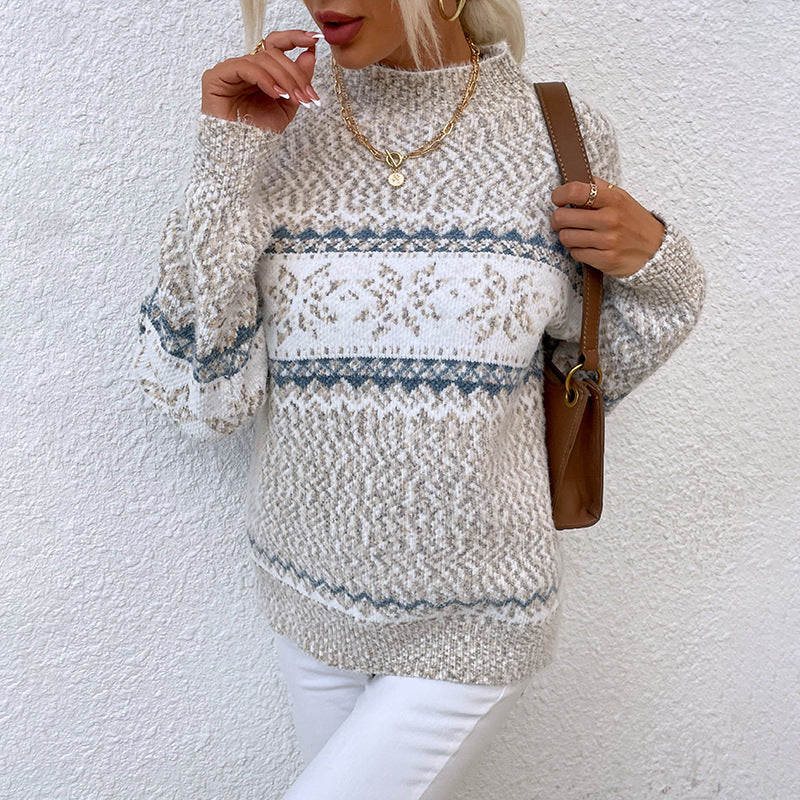 Woman in snowflake knitted Christmas jumper