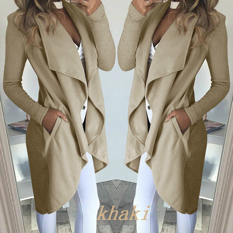 | Solid Colour Revers Slim Long Windbreaker Jacket
