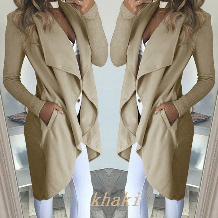 | Solid Colour Revers Slim Long Windbreaker Jacket