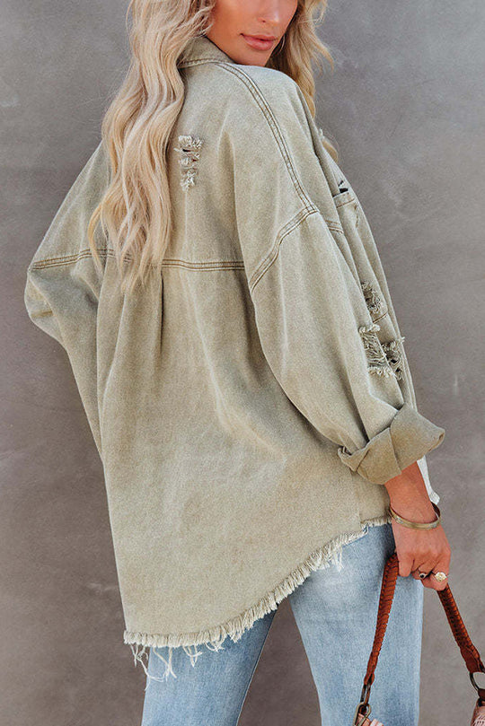 Revers long sleeve Ripped denim jacket