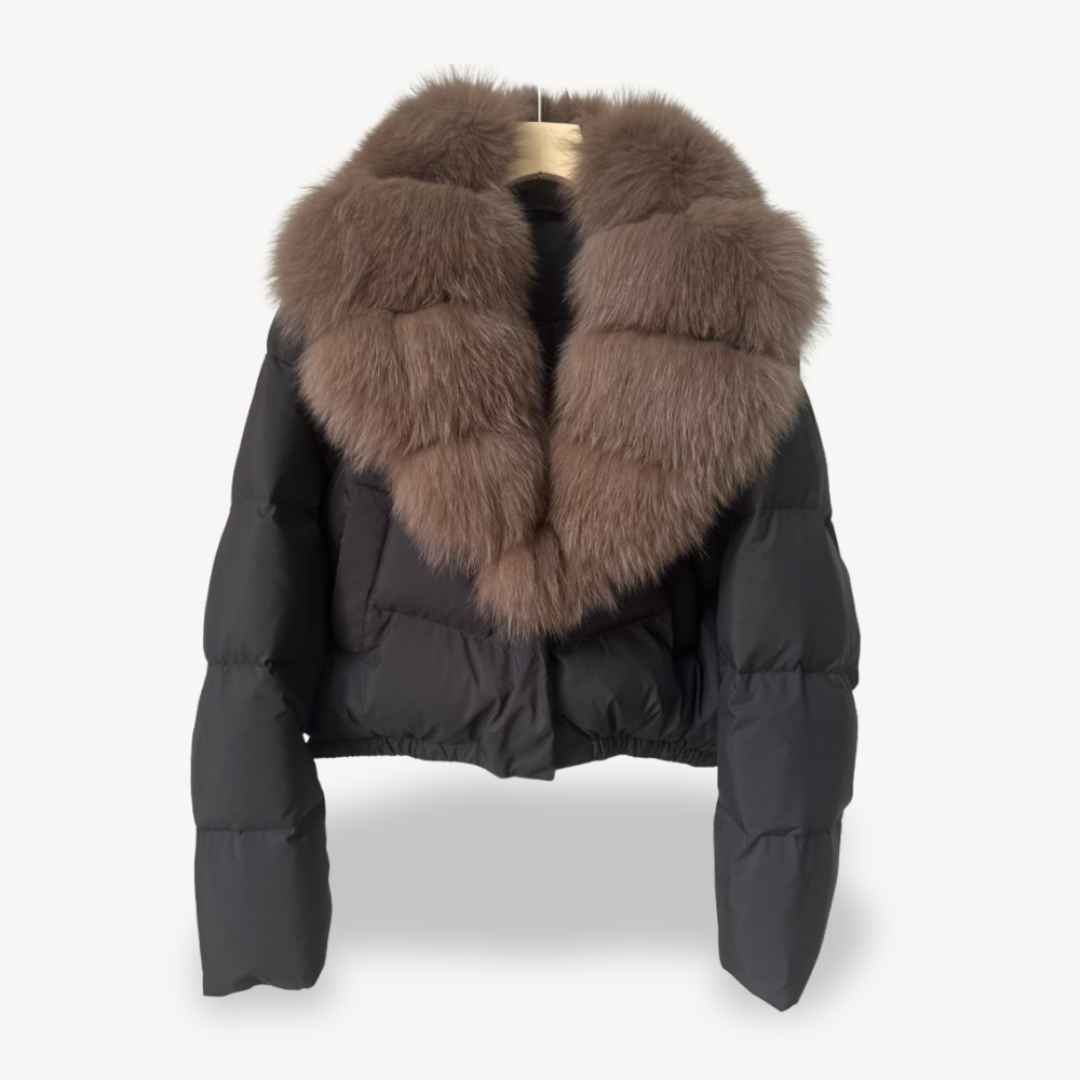 winter Puffer jacket with faux Fur collar for women