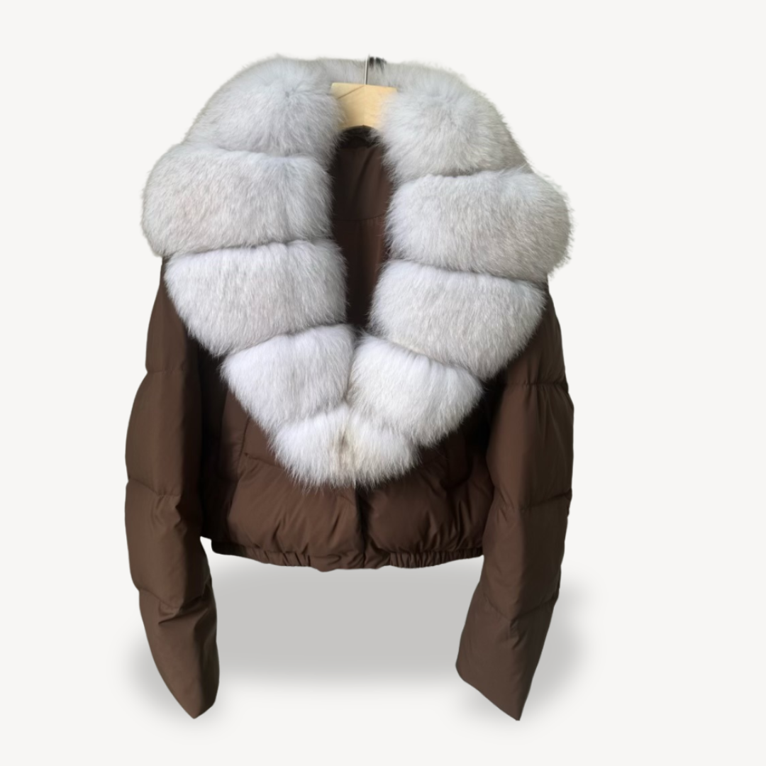 winter Puffer jacket with faux Fur collar for women