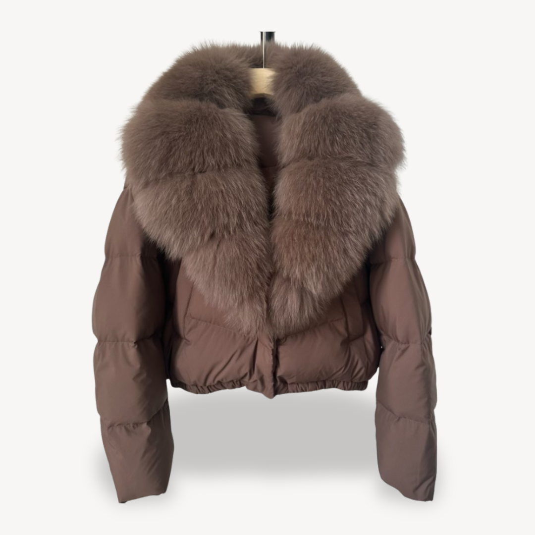 winter Puffer jacket with faux Fur collar for women