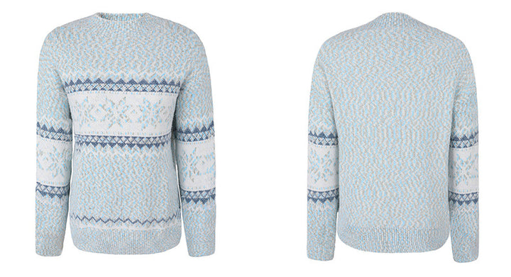 Woman in snowflake knitted Christmas jumper