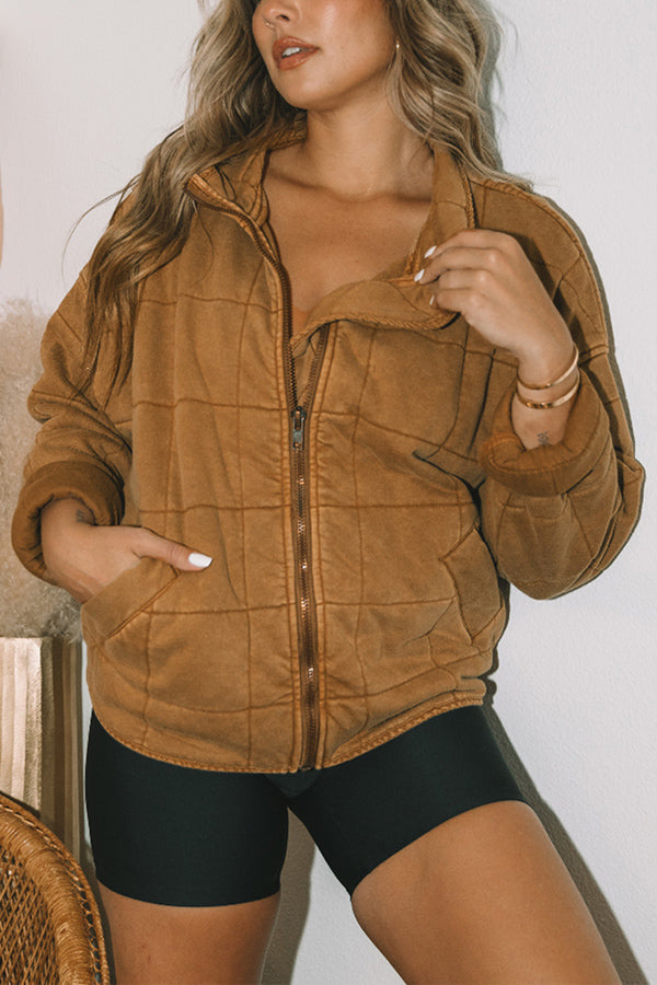 Attached pocket quilted jacket Crop