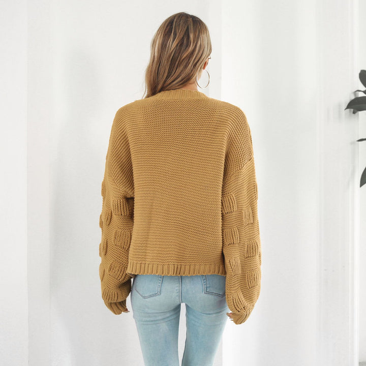 Cropped chunky cardigan with puff sleeves