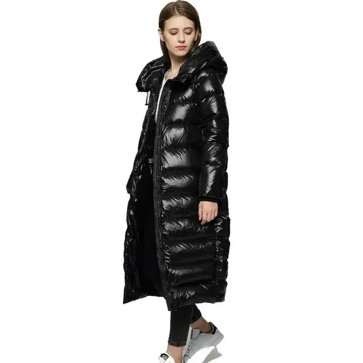 Long Down jacket casually fit hood water-resistant Glossy finish