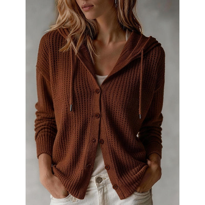 Women's Hooded Ribbed Button-Front Cardigan