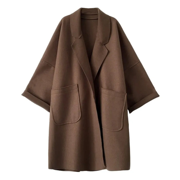 Women's Oversized Longline Coat with Wide Lapels