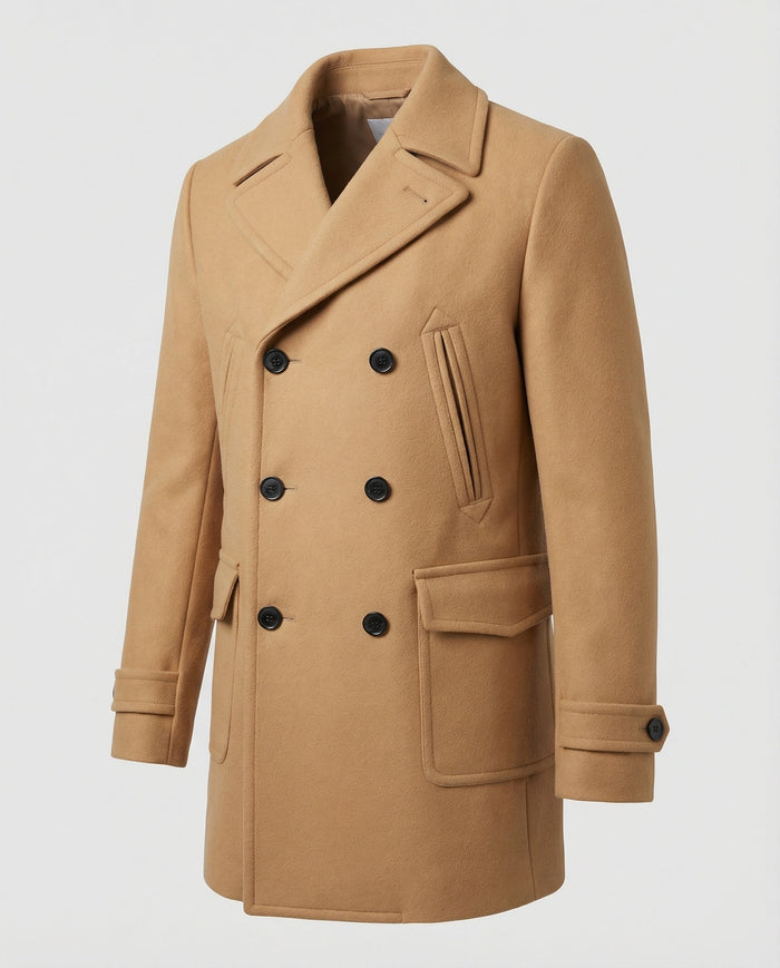 Men's Double-Breasted Overcoat with Wide Lapels