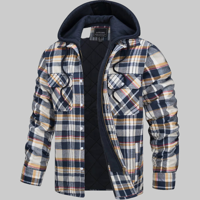 Men's Plaid Hooded Shirt Jacket with Quilted Lining