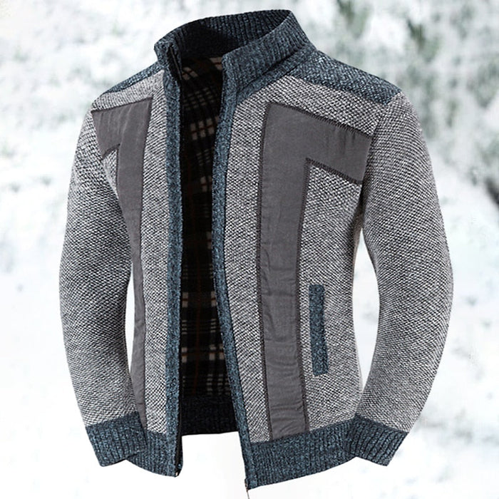 Men's Stand-Collar Zip Cardigan with Chest Pockets